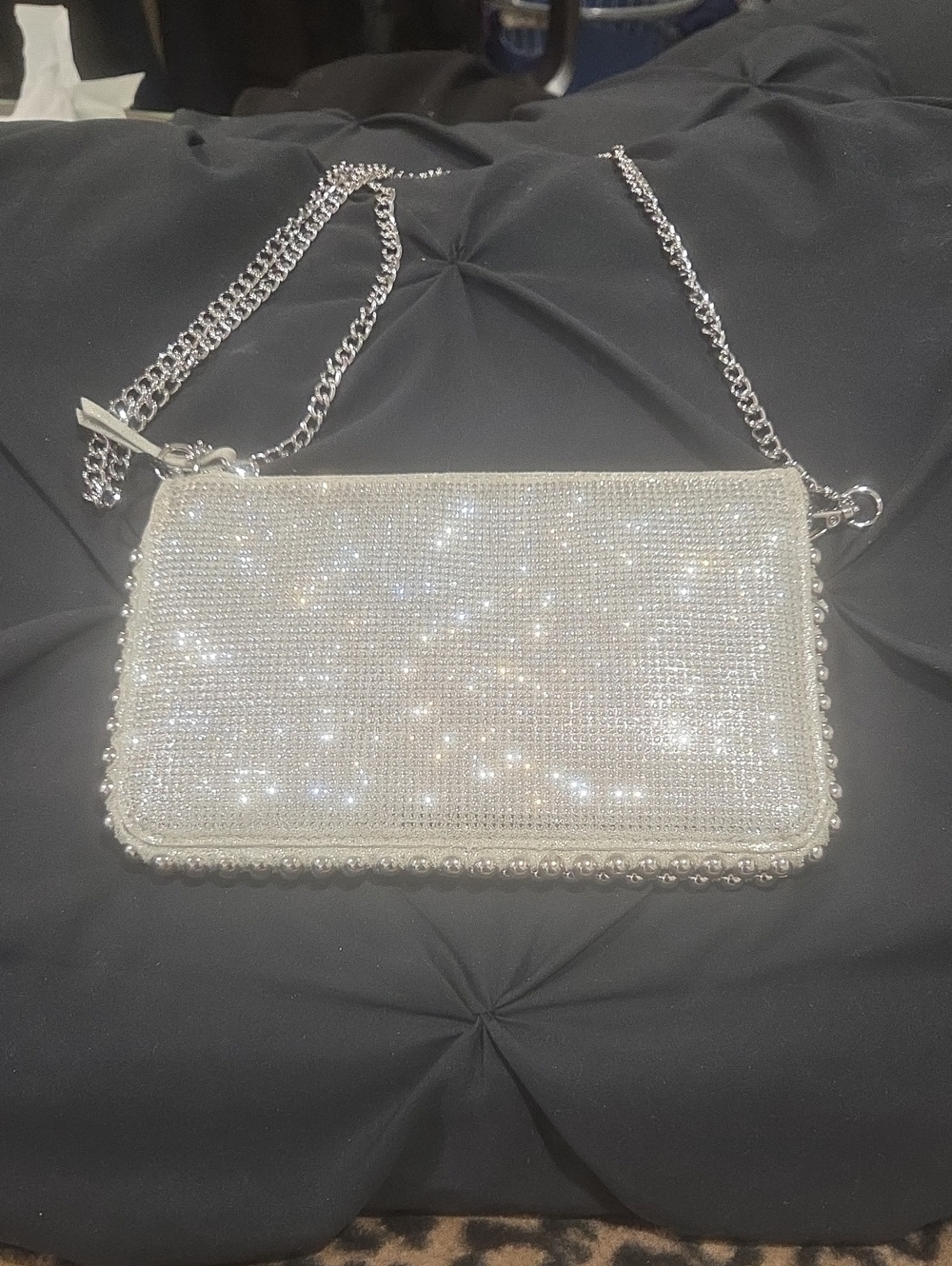 Zara Silver Crystal Chain Shoulder Clutch